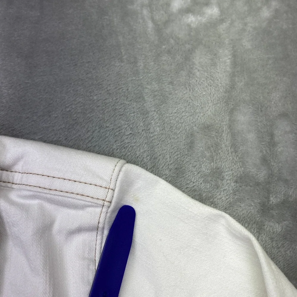 LOGO Lori Goldstein Denim Jacket Womens 2 White Button Front Frayed Hem‎ Grunge